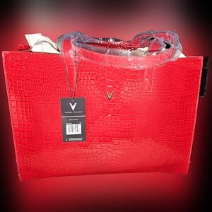 Vanessa Williams Red Croc-Embossed Tote Bag
